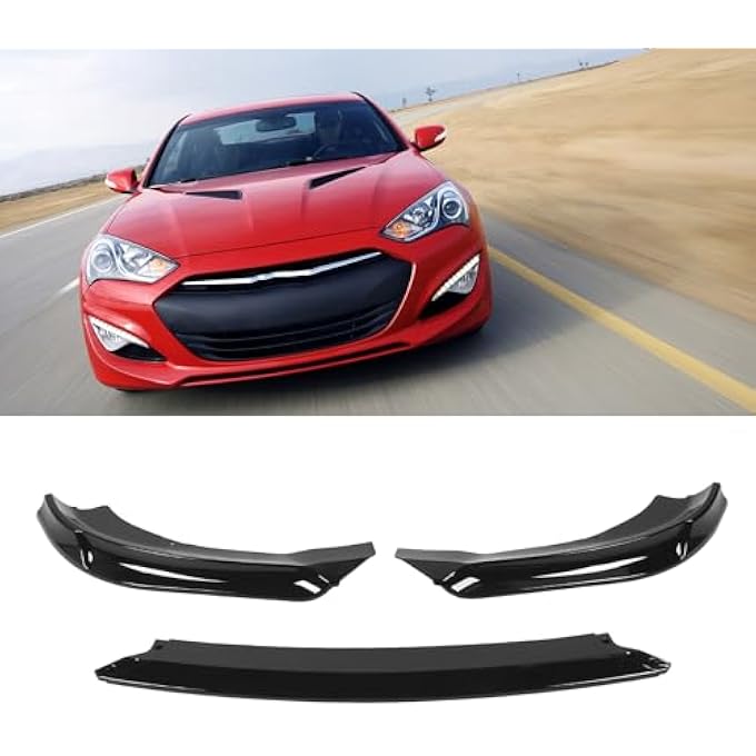 Luocute 3 Piece Front Bumper Lip Splitter Chin Spoiler Kit, Impact Resistants PP Bumper Lip Spoiler Diffuser For Genesis Coupe Facelift 2013-2016 Gloss Black, Easy Installation - Image 4
