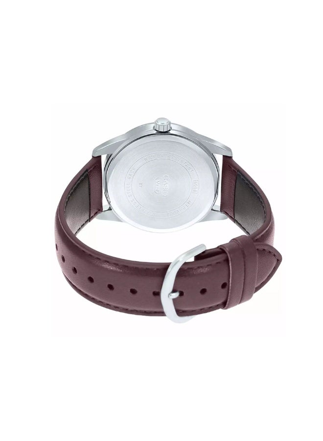 كاسيو ساعة كاسيو رجالية بسوار جلدي MTP-VD03L-5AUDF – ميناء أبيض مع سوار جلدي بني بتصميم نحيف وعرض للتاريخ ومقاومة للماء - Image 4