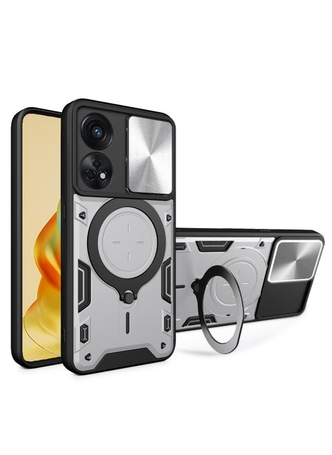 SHIELD EGYPT For Oppo Reno 8T 4G Armored Camera Shield Cover Camera Lend Protection, Built-in 360° (Silver)