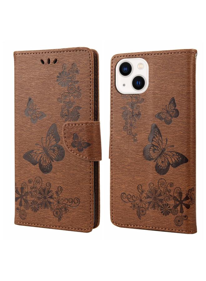 اس-توب جراب هاتف iPhone 14 Plus من الجلد المنقوش بشكل فراشة مع قلاب أفقي - Image 1