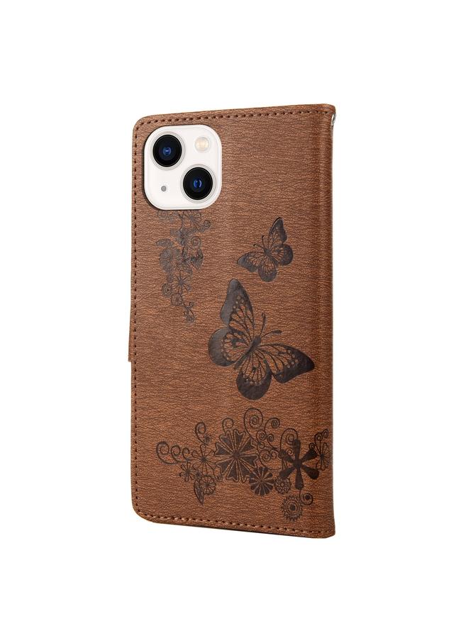 اس-توب جراب هاتف iPhone 14 Plus من الجلد المنقوش بشكل فراشة مع قلاب أفقي - Image 3