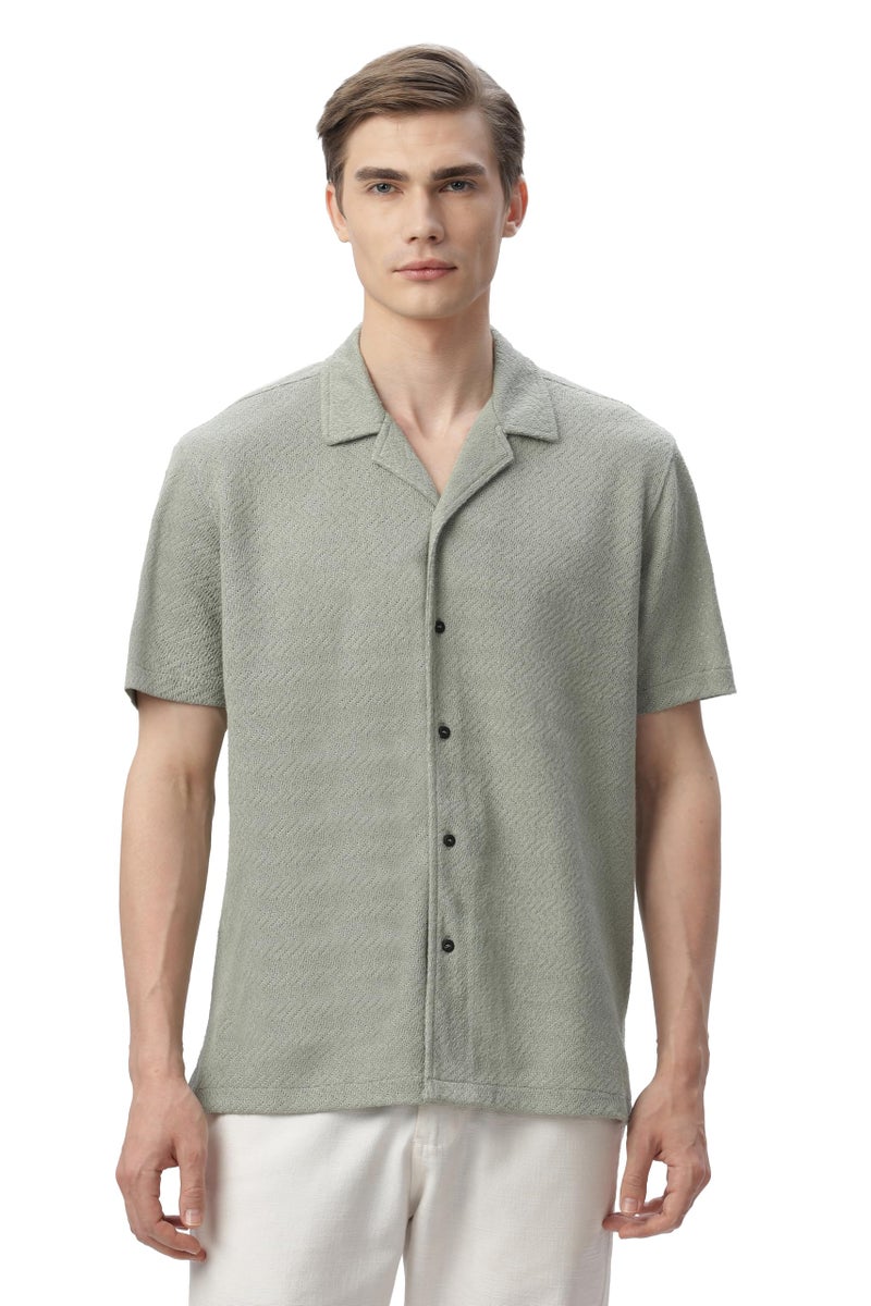 FYLTR Men's Casual Knit Shirt with Spread Collar | Half Sleeve | Zig-Zag Pattern (FYLSS24MKS-301-Olive Pop-XL) - Image 1