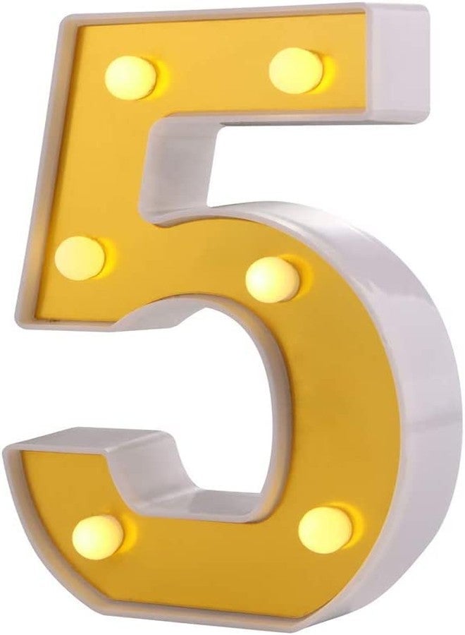 LEDOLUX 6.3 Inch LED Golden Number Lights Sign| Light Up Marquee Numbers Letter for Wedding Birthday Party Christmas Home Bar Decoration (Number 5) - Image 1