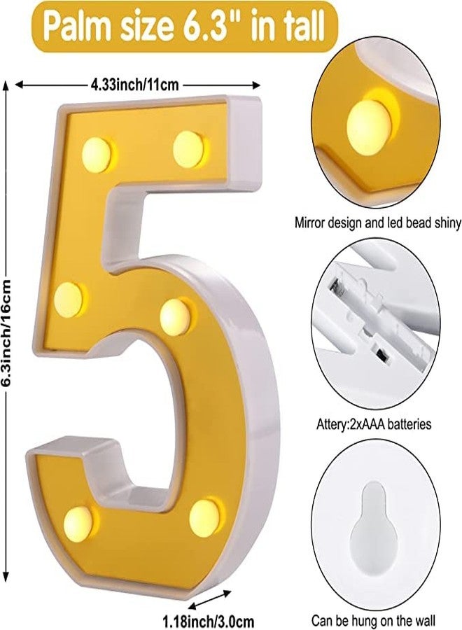 LEDOLUX 6.3 Inch LED Golden Number Lights Sign| Light Up Marquee Numbers Letter for Wedding Birthday Party Christmas Home Bar Decoration (Number 5) - Image 2