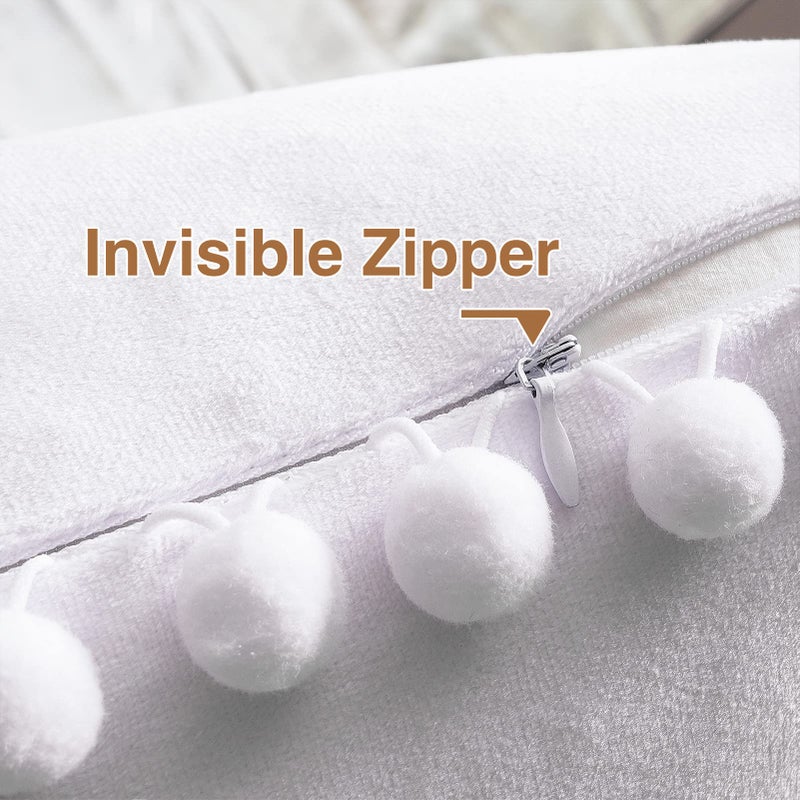 Topfinel Top Finel 26x26 Euro Pillow Shams Set of 2 Decorative Throw Pillow Covers for Bed  Soft Velvet Couch Cushion Cases with Pom-poms for Bedroom  Pure White Winter Spring Home Decor - Image 4