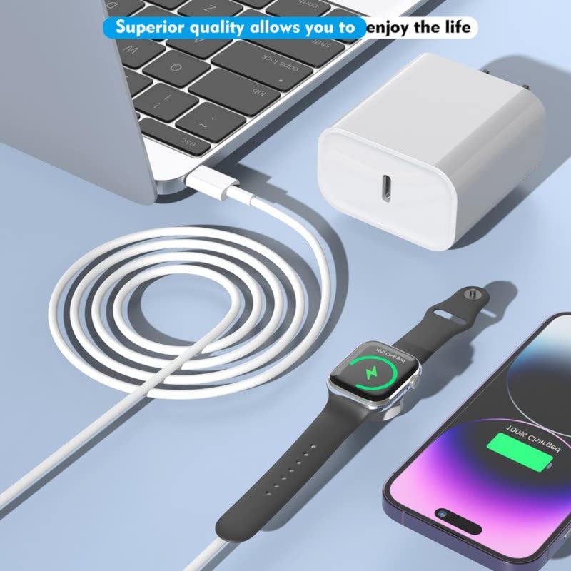 Fast Charger for Apple Watch Charger, USB C 20W iPhone Watch Charger Plug Adapter and Long iWatch Portable Wireless Fast Charging Cable Cord Compatible with Apple Watch Series 9/8/7/SE/6/5/4/3/2/1 - Image 4
