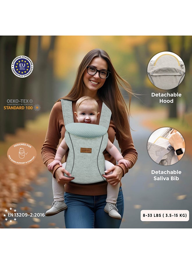 neobreez ATLIX 3-in-1 Baby Carrier for Newborns To Toddler, Head Support, Extra Soft And Ergonomic, Detachable Privacy Hood And Saliva Cotton Bib, Lightweight Front And Back Backpack Infant Carrier, 8-33lbs, 3-15kg  - Image 5