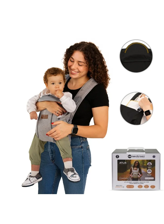 neobreez ATLIX 3-in-1 Convertible Adjustable Wrap Baby Carrier for Newborns To Toddler,  Extra Soft&Ergonomic Baby Wrap with Head Support, Detachable Privacy Hood&Saliva Bib, Infant Carrier, 8-33lbs, 3-15kg