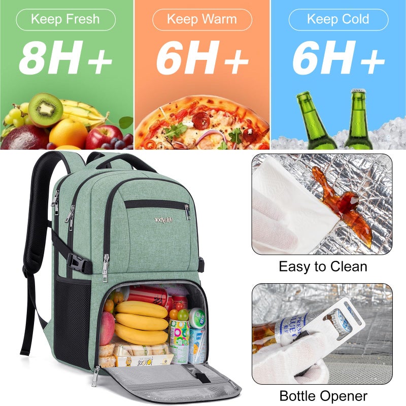 Velaybor Insulated Lunch Backpack Fit 17" Laptop, Work Backpack with Lunch Box & USB Charging Port for Men Women, Water Resistant College Computer Bag for Travel, Business, Hiking (Green) - Image 4