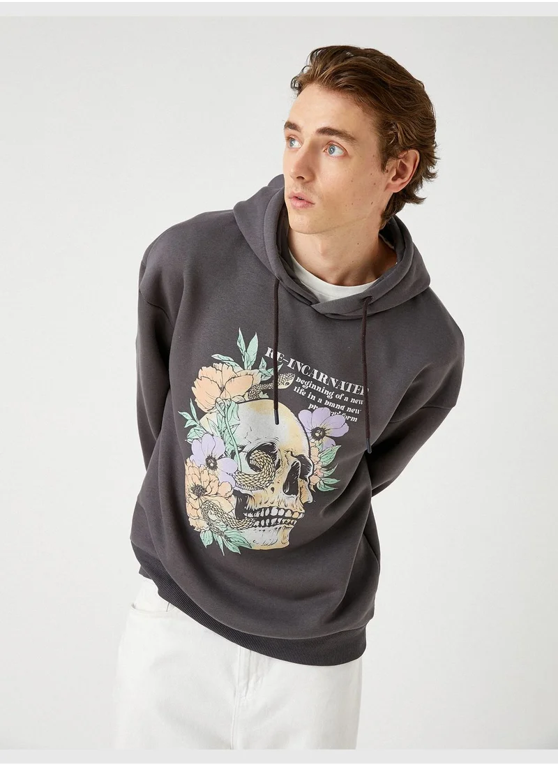 KOTON Oversized Hoodie Skull Printed