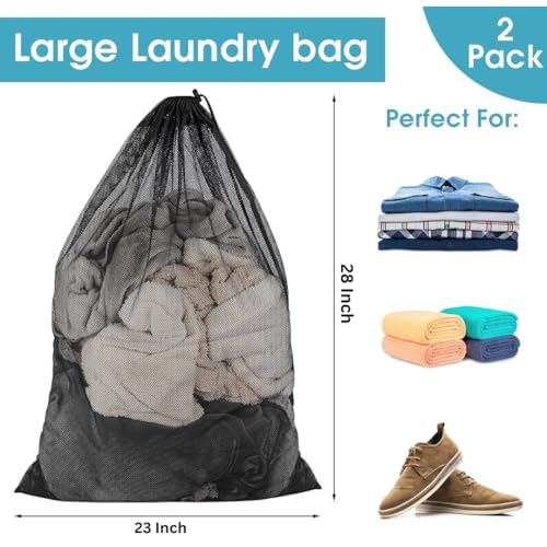 MUTMAIN Mesh laundry Bag for washing machine Large, Clothes Organizer Pack of 2, Foldable Mesh Laundry Bag with drawstring closure, Cloth Storage Organizer, Travel Pouch Packing Bags (Black Pack of 2) - Image 2