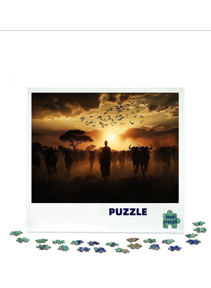 Anna 1000-Piece Dusk Prairie Cattle Landscape Jigsaw Puzzle - Image 1