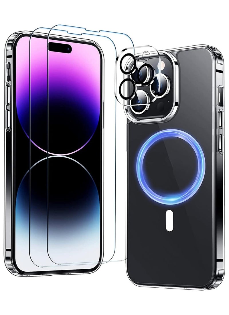 Raxoom [5 in 1] for iPhone 15 Pro Max Case Magnetic [Compatible with Magsafe] [Tempered Glass Screen+Camera Lens Protector] Shockproof Slim Phone Cover for iphone 15 Pro Max Clear (iphone 15 Pro Max) - Image 1