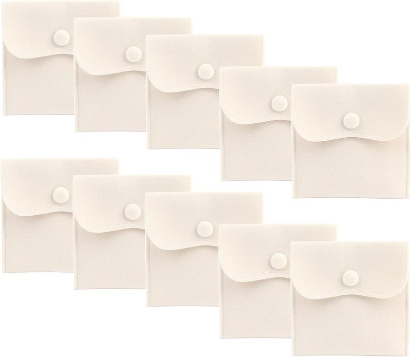 Hsiwto Pack of 10 Velvet Jewelry Pouch Storage Bags Portable Jewelry Gift Bag With Snap Button, Large Cream - Image 1