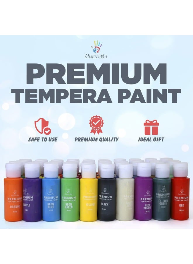 Positive Art Kids Tempera Paint Set | Value Pack Includes 40 Washable Non-Toxic Colorful Paints (2oz bottles) & 15 Brushes | Metallic, Neon, Glow In The Dark, Glitter Paints | Paint For Arts & Crafts, Fun Projects - Image 3