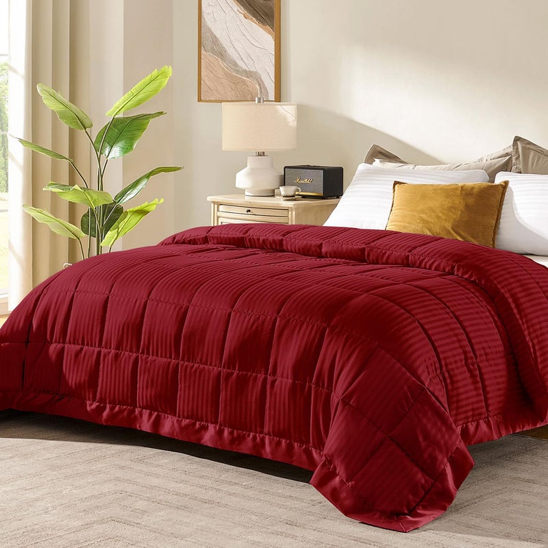downluxe Queen Size Blanket with Satin Trim Lightweight Down Alternative Blankets Queen Size for All Season Machine Washable Red 90x90 Inch