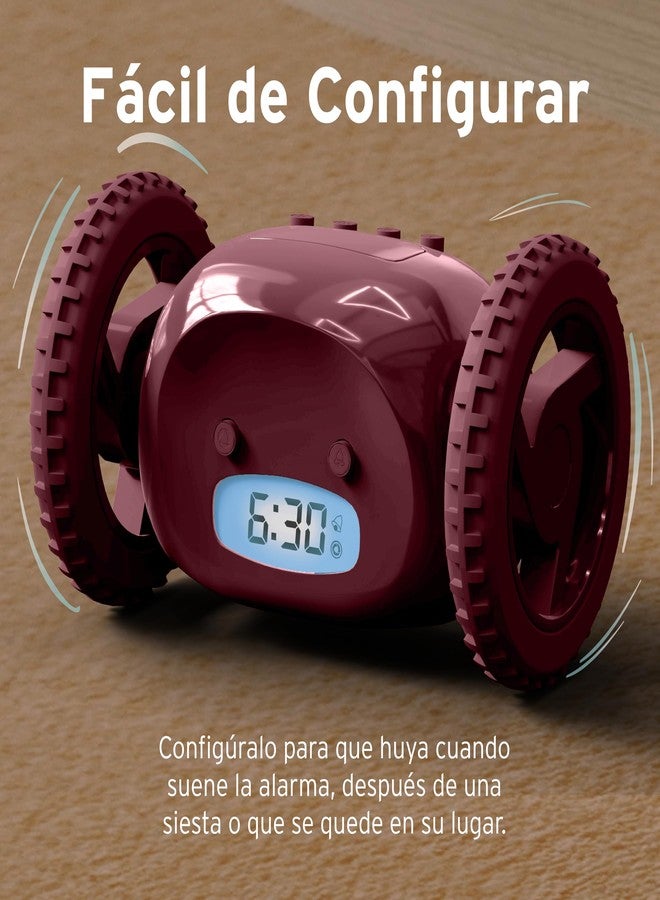 CLOCKY Extra Loud Alarm Clock for Heavy Sleepers on Wheels Rolls Runs Away Vibrating, Easy to Set Super Smart Snooze Digital Bed Shaker Alarm Clock Funny Gift for Adults Kids Teens Bedrooms (Wine) - Image 3
