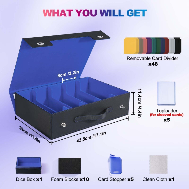 UAONO Trading Card Storage Box with Commander Display, 5 Row Magic Card Box with Handle & Aluminum Alloy Locking for 3900+ Unsleeved Cards Suits for MTG PTCG TCG Sports Cards (Black Blue) - Image 3