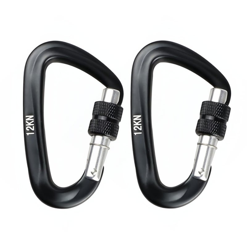 Auto-Lock Carabiner: 7075 Aluminum Alloy, 12 kN Load Capacity, Lightweight 29 G - Corrosion Resistant, Easy Clipping, Compact D-Shaped Black Carabiner for Camping, Hammocks, Everyday Carry, Backpack G - Image 2