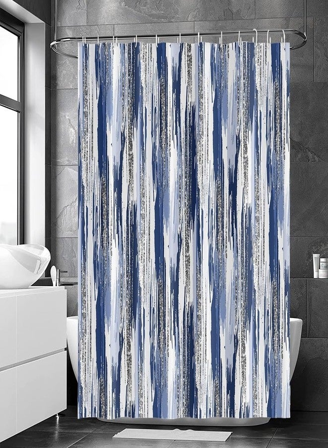 Ruelvth Navy Blue Shower Curtain, Modern Abstract Ombre Navy Blue and Silver Shower Curtain Set with Hooks Waterproof Minimalist Aesthetic Bathroom Curtain, 72x72 Inch - Image 2