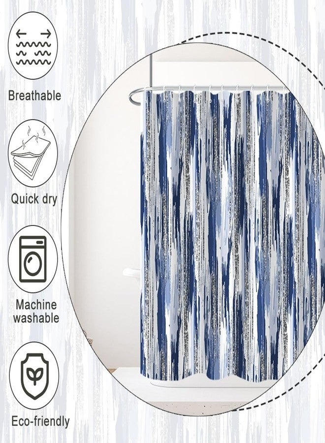 Ruelvth Navy Blue Shower Curtain, Modern Abstract Ombre Navy Blue and Silver Shower Curtain Set with Hooks Waterproof Minimalist Aesthetic Bathroom Curtain, 72x72 Inch - Image 5