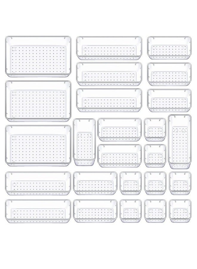 Zimtal Set of 4 Size Versatile Desk Drawer Organizers and Storage Bins for Makeup, Bedroom, Jewelry, and Kitchen/Office Devices made of Clear Plastic (25 pcs) - Image 1