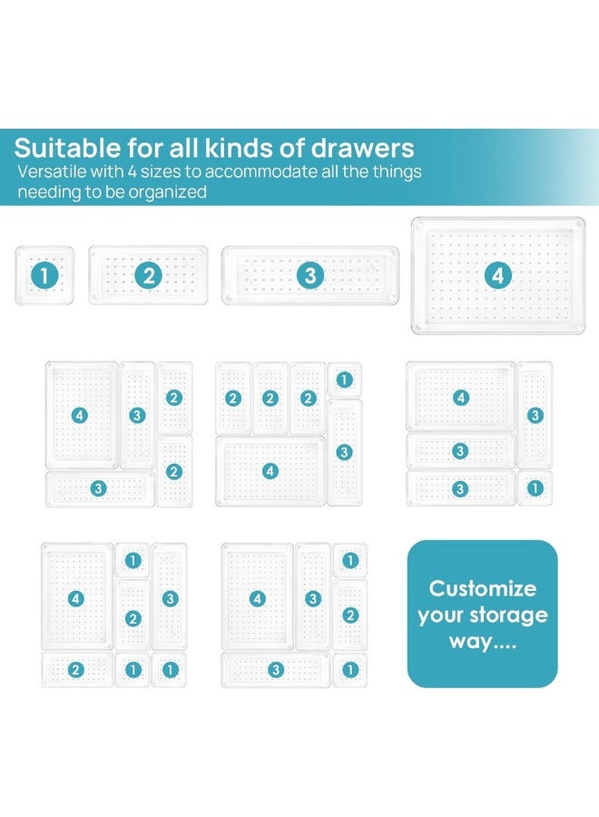 Zimtal Set of 4 Size Versatile Desk Drawer Organizers and Storage Bins for Makeup, Bedroom, Jewelry, and Kitchen/Office Devices made of Clear Plastic (25 pcs) - Image 3