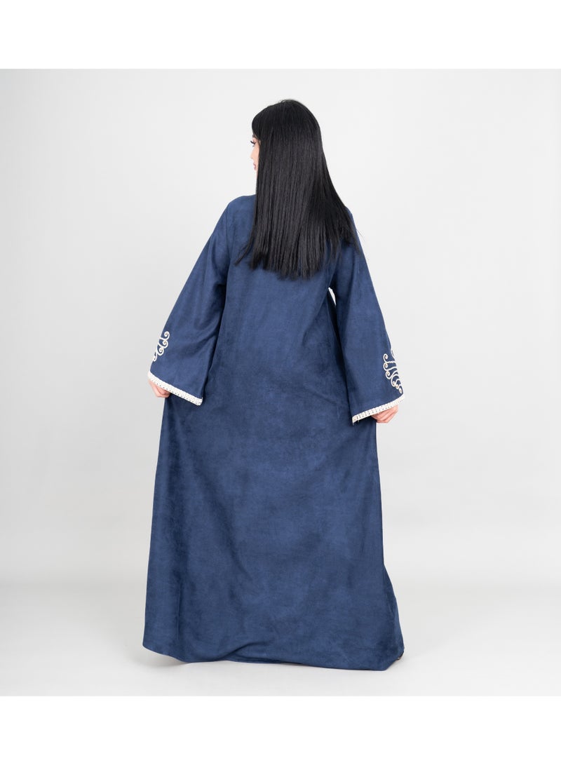 IKKXA Winter Asian Neckline Front Embroidery Jalabiya IK1075 Blue - Image 4