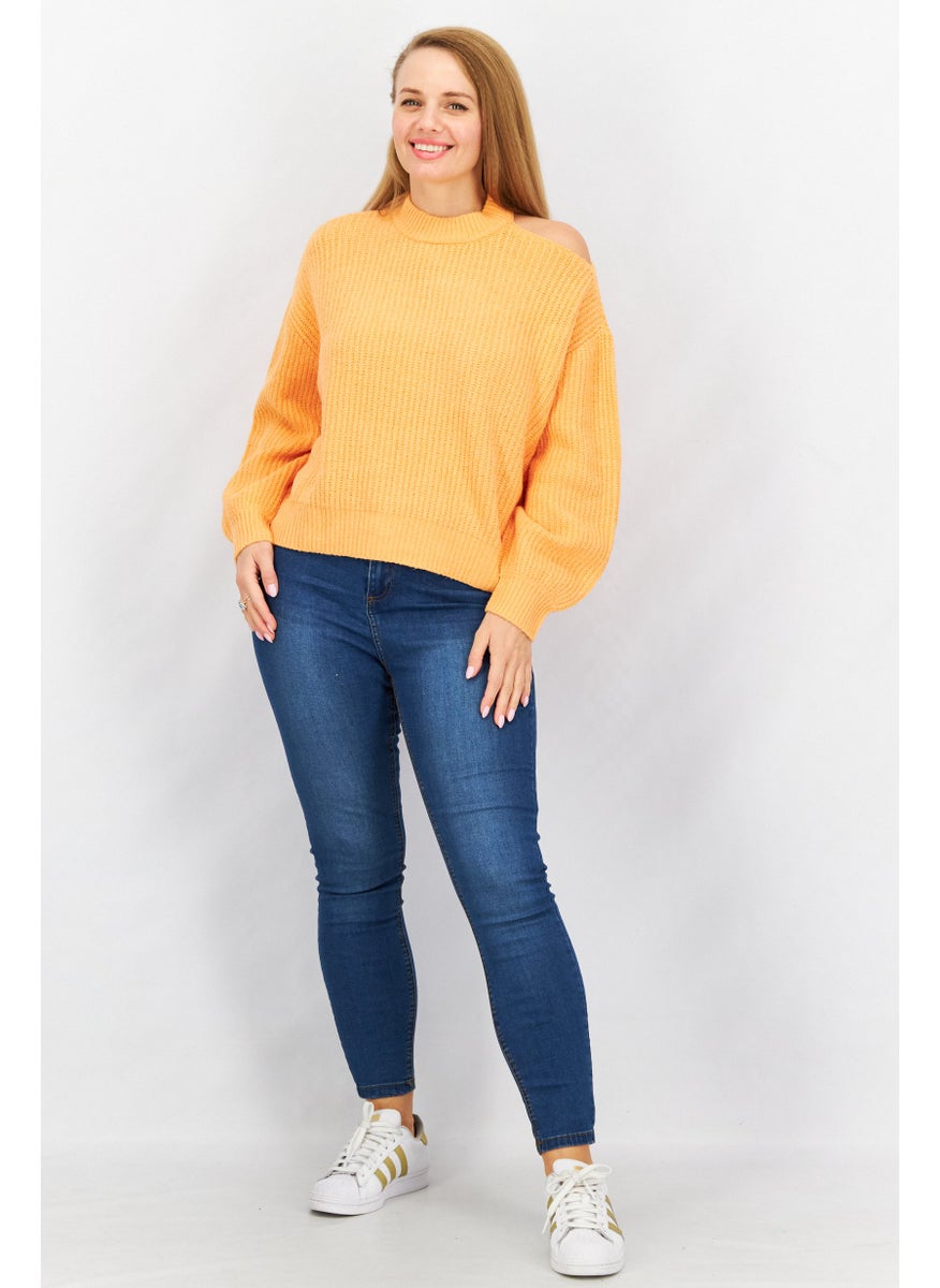 STEVE MADDEN - Women High Neck Knitted Sweater, Orange - Image 1