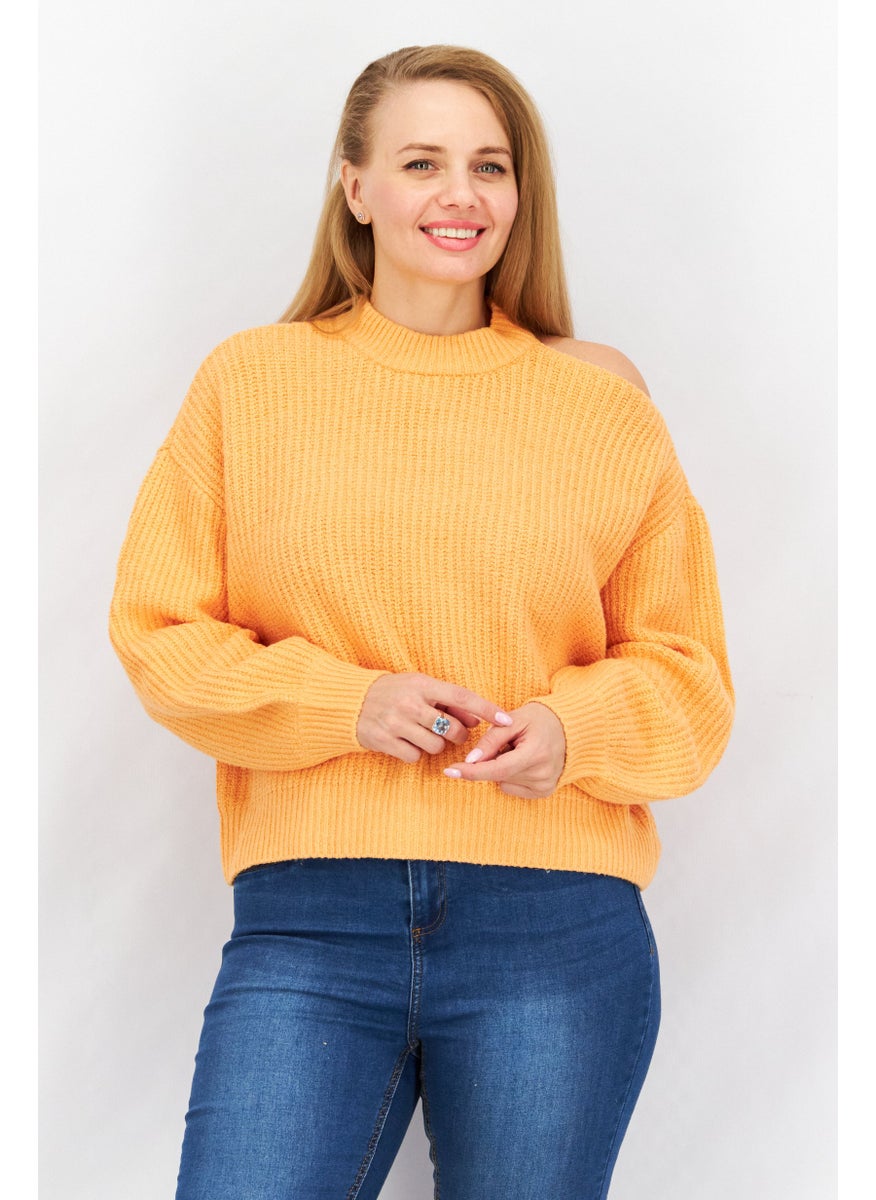 STEVE MADDEN - Women High Neck Knitted Sweater, Orange - Image 1