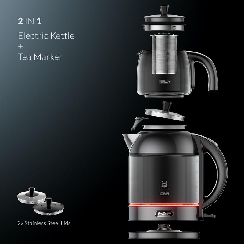 Feller Germany TS289 2-in-1 Tea Maker, 2L German Schott Glass Kettle + 1L Teapot, 2200W Strix Control, Keep Warm, BPA Free, Stainless Steel Filter (Platinum) - 2Y Guarantee-KSA Version - Image 4
