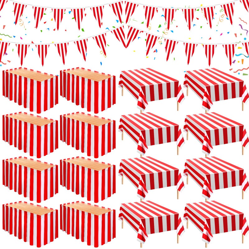 Chumia Chumia 20 Pcs Carnival Theme Party Decorations Circus Decorations Carnival Table Skirts Carnival Tablecloths Red White Striped Pennant Banners Circus Carnival Bunting Banners for Carnival Circus