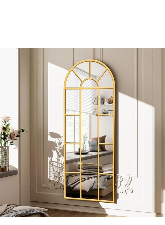 170x60cm Arched Wall Mirror with Aluminum Alloy Frame, HD Glass, Gold Finish, Leaning or Wall-Mounted, Farmhouse Style Metal Framed Mirror for Living Room, Bedroom, Entryway, Elegant Home Décor