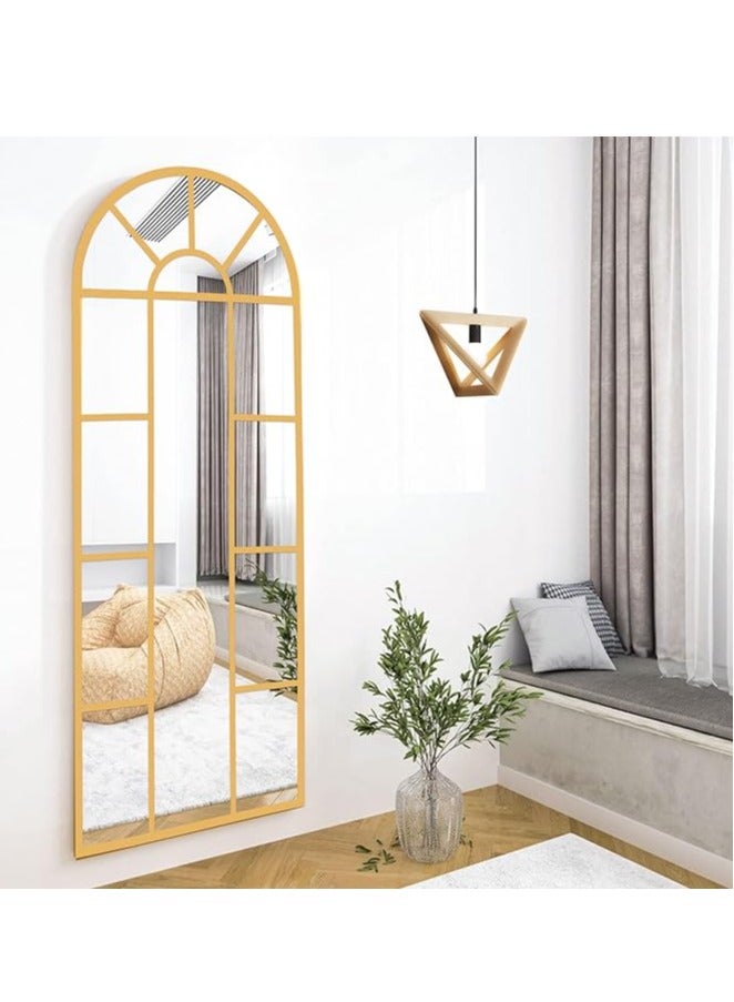 170x60cm Arched Wall Mirror with Aluminum Alloy Frame, HD Glass, Gold Finish, Leaning or Wall-Mounted, Farmhouse Style Metal Framed Mirror for Living Room, Bedroom, Entryway, Elegant Home Décor