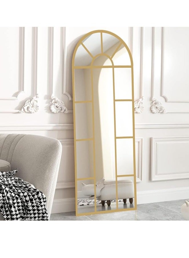 170x60cm Arched Wall Mirror with Aluminum Alloy Frame, HD Glass, Gold Finish, Leaning or Wall-Mounted, Farmhouse Style Metal Framed Mirror for Living Room, Bedroom, Entryway, Elegant Home Décor