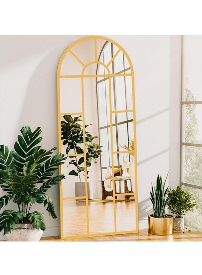 170x60cm Arched Wall Mirror with Aluminum Alloy Frame, HD Glass, Gold Finish, Leaning or Wall-Mounted, Farmhouse Style Metal Framed Mirror for Living Room, Bedroom, Entryway, Elegant Home Décor