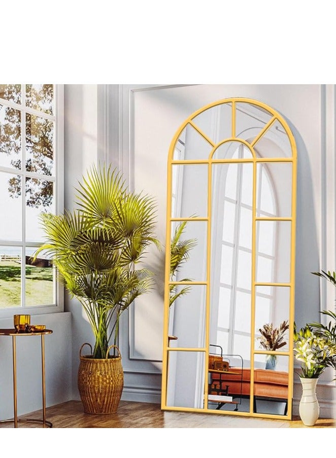 170x60cm Arched Wall Mirror with Aluminum Alloy Frame, HD Glass, Gold Finish, Leaning or Wall-Mounted, Farmhouse Style Metal Framed Mirror for Living Room, Bedroom, Entryway, Elegant Home Décor