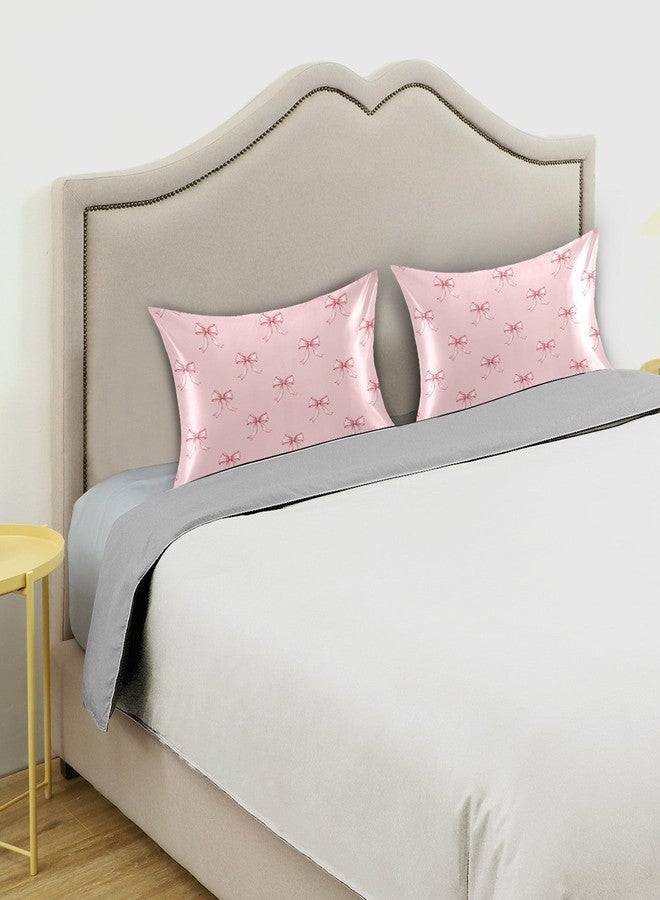 KOPIRIT Ribbon Bow Pink Pillow Covers Silk Pillowcase for Hair and Skin Soft Breathable Smooth Cooling Satin Pillowcase Standard Size Pillow Case for Hot Sleepers Bed Women 20x26 Inch - Image 5