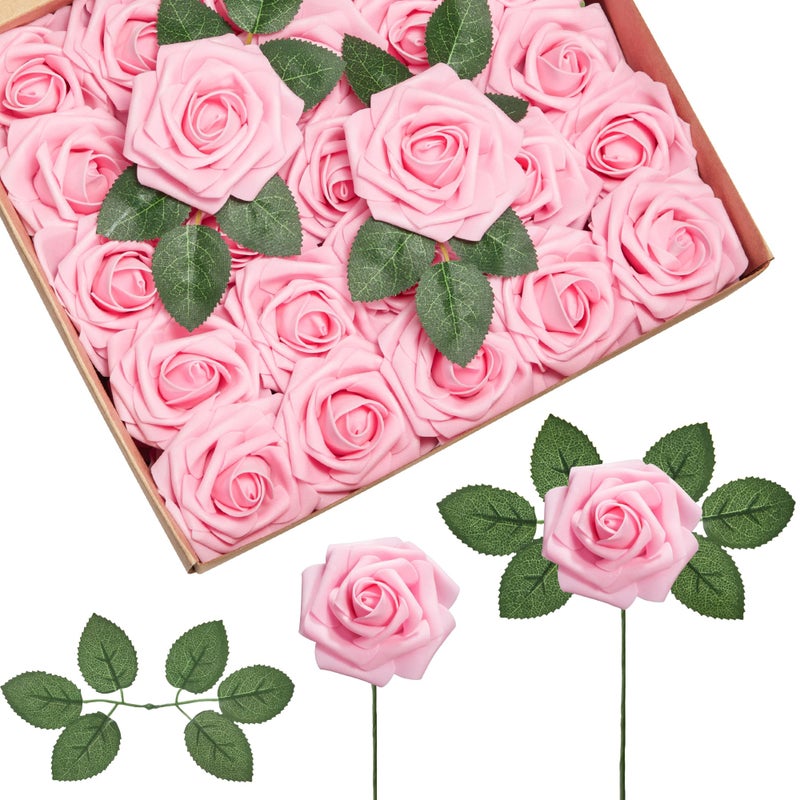 InnoGear Artificial Roses Foam Flowers  50 Pcs Pink Roses Artificial Flowers Fake Roses for Decoration DIY Wedding Bouquets Centerpieces Bridal Shower Party Valentine's Day Christmas Xmas - Image 1