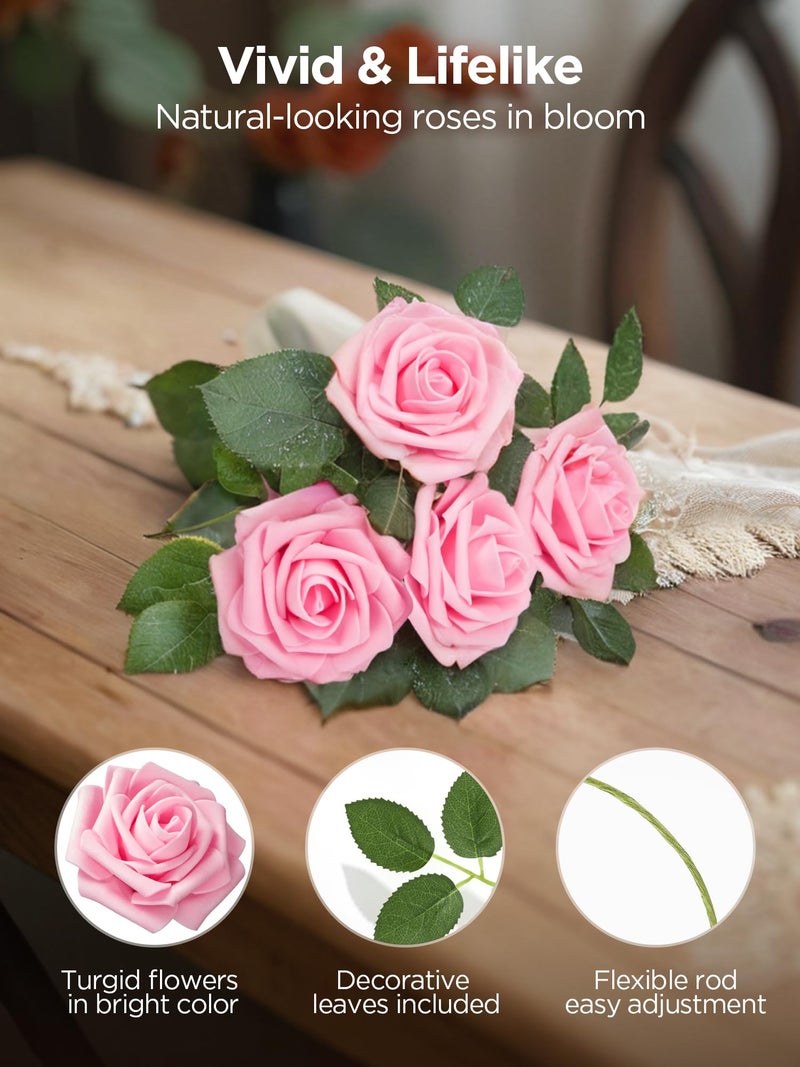 InnoGear Artificial Roses Foam Flowers  50 Pcs Pink Roses Artificial Flowers Fake Roses for Decoration DIY Wedding Bouquets Centerpieces Bridal Shower Party Valentine's Day Christmas Xmas - Image 2