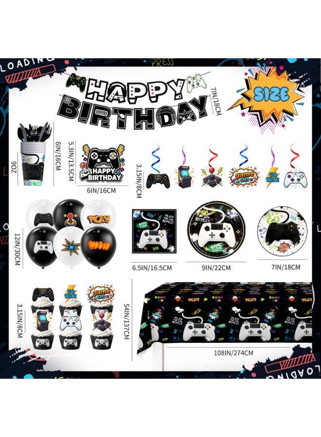 FRUITFUL PARTY Video Game Birthday Decorations for 16 Guests, 159pcs Gamer Birthday Party Decorations Tableware Set  Video Game Tablecloth Plates Banner Hanging Swirls Balloon etc.  Gaming Party Decoration Supplies - Image 3