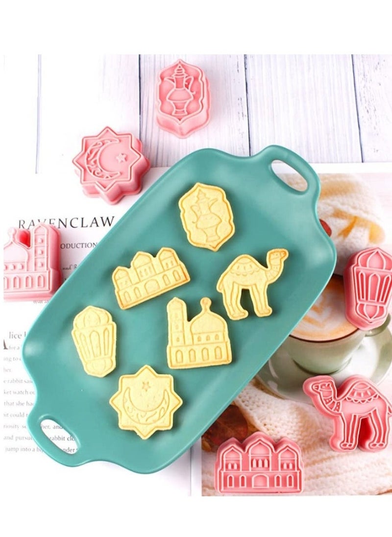 مجموعة قوالب بسكويت عيد مبارك من 6 قطع - قوالب بسكويت رمضانية مزودة بتصاميم مسجد، فانوس، جمل، نجمة، هلال، ونجمة إسلامية للخبز الاحتفالي. - Image 2