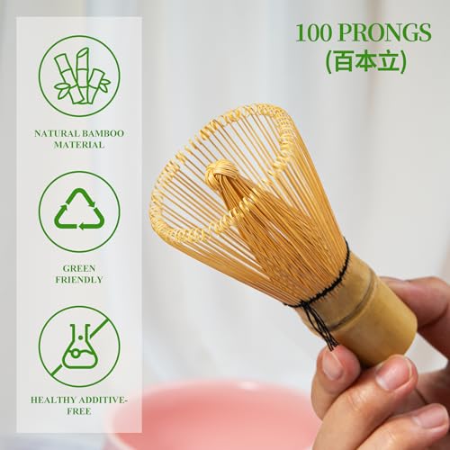YIBO Matcha Whisk Set Pink, Matcha Making Kit Bamboo Whisk (Chasen), Ceramic Whisk Holder Stand, Sifter, Scoop Japanese Tea Tools For Ceremony Gift - Image 3