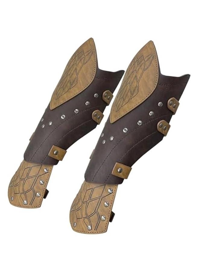 Generic Medieval Embossed Faux Leather Elf Arm Guards, Fantasy Cosplay Buckle Bracers, Knight Archer Gauntlets for LARP  - Image 3