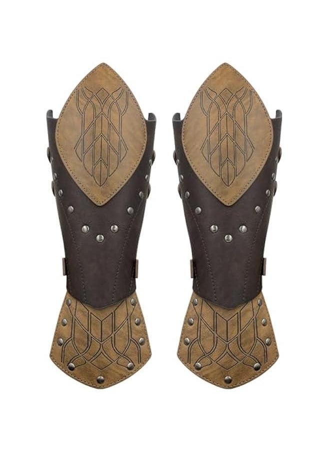 Generic Medieval Embossed Faux Leather Elf Arm Guards, Fantasy Cosplay Buckle Bracers, Knight Archer Gauntlets for LARP  - Image 2