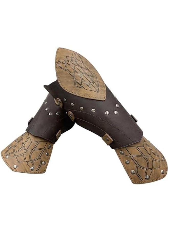 Generic Medieval Embossed Faux Leather Elf Arm Guards, Fantasy Cosplay Buckle Bracers, Knight Archer Gauntlets for LARP  - Image 1