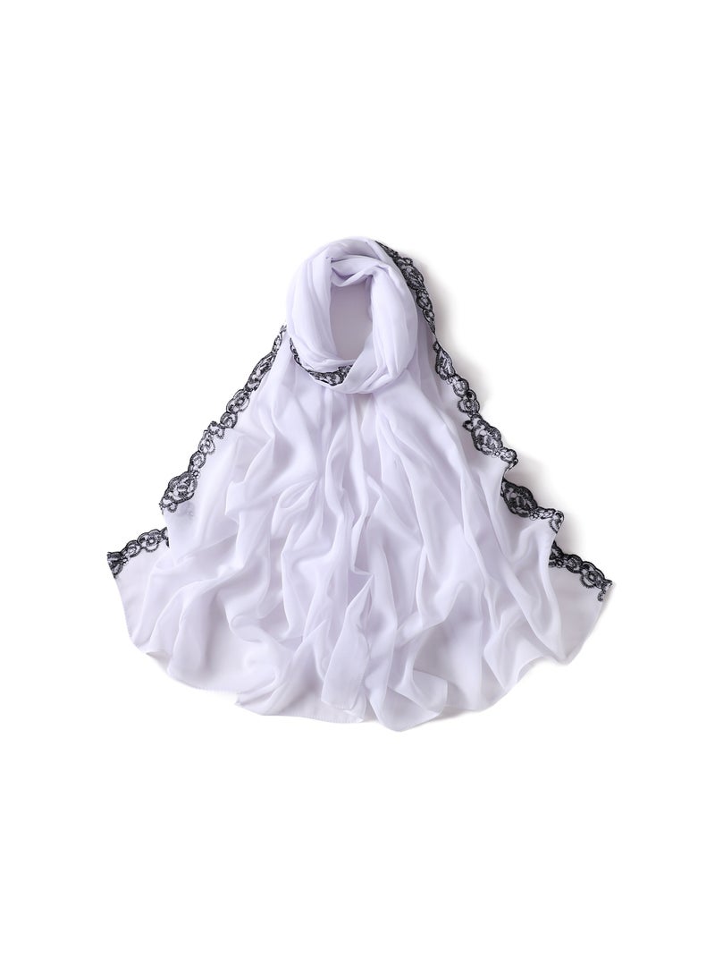 KUYING New Lace Lace Trimmed Edge Solid Pearl Chiffon Long Scarf Single Color Headband Cover Scarf Female  - Image 1