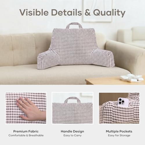 NOONTIDE Reading Pillow with Top Handle,Uniquely Designed Soft Fabric, Ergonomic Back Support for Bed,Cover Washable Sit up Pillow,Watching TV/Gaming/Relaxing(White) - Image 4