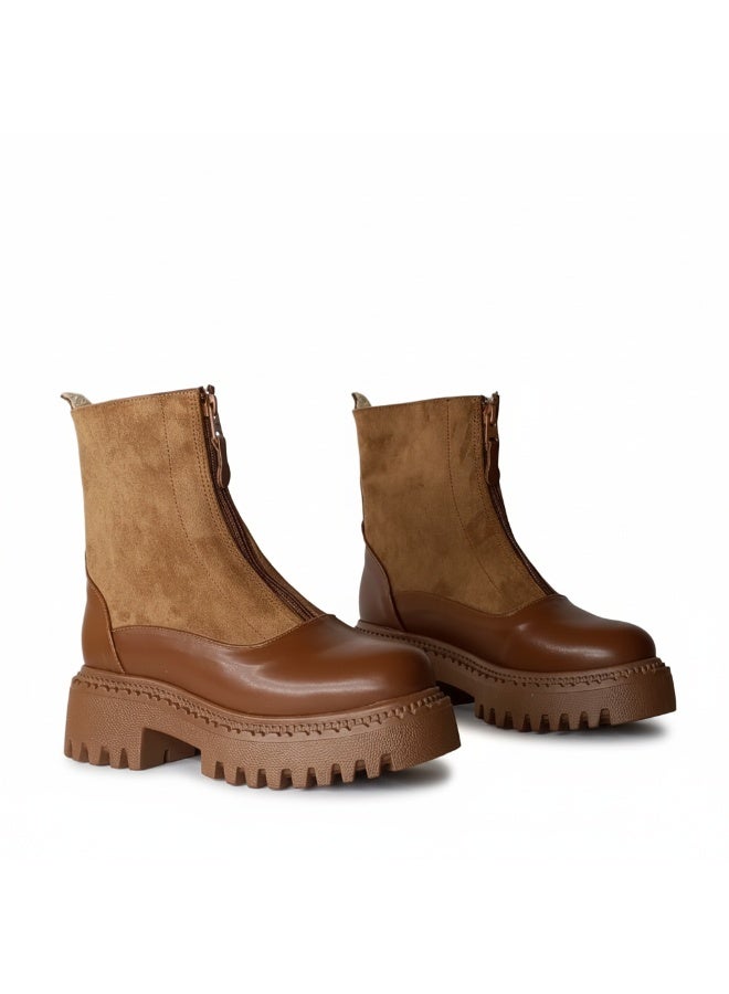 لايف ستيلاش  حذاء كاحل من الجلد و الشمواه مع سوسته أنيق E-104 - هافان - Image 1