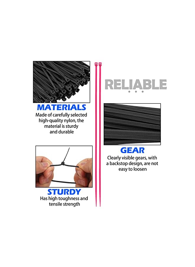 EKIND Cable Zip Ties, 100 Pack 8 Inch Self Locking UV Resistant Nylon Plastic Wire Ties Perfect for Electric Cables/Connecter Plants, Home, Office, Garage, Indoor and Outdoor (Black) - Image 2